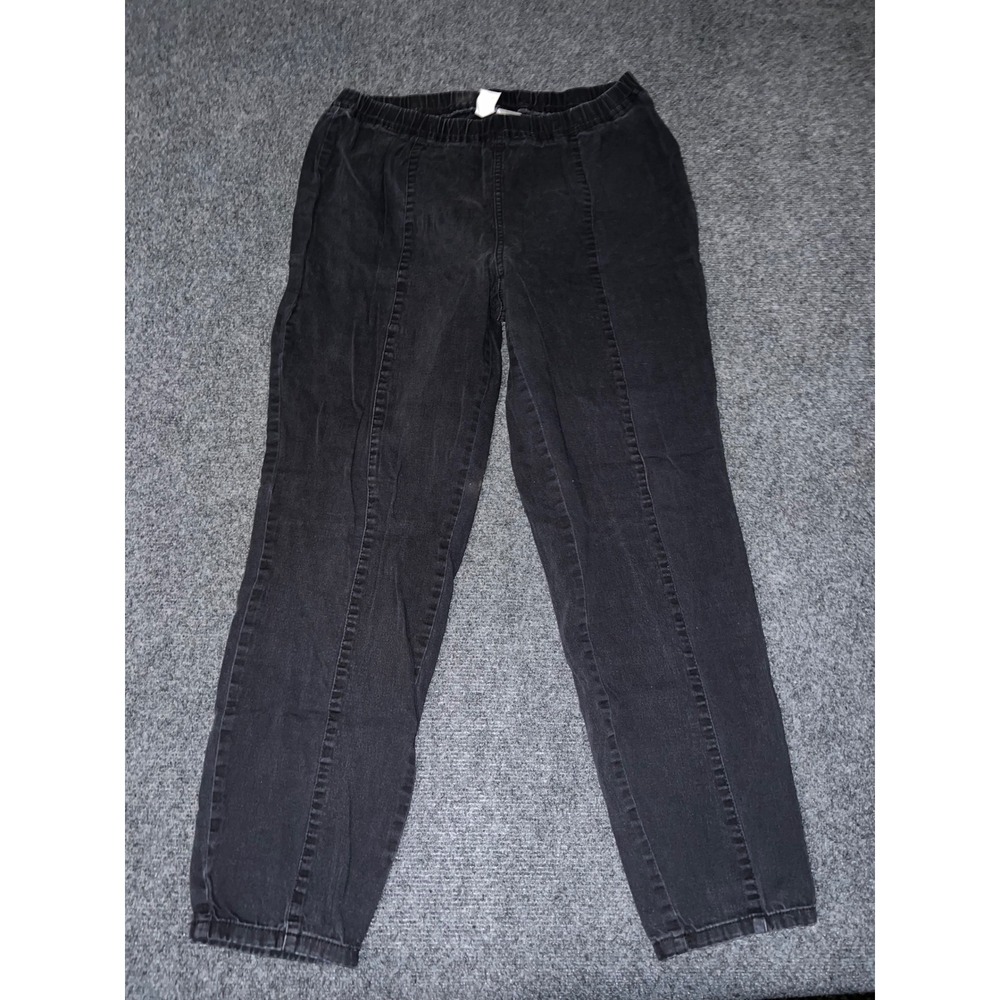 HM Womens Size Large Black Denim Elastic Waist‎ Seam Front Tapered Pants